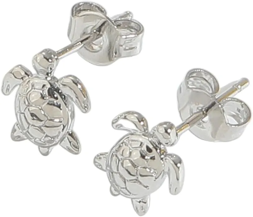 Cute Sea Turtle Stud Small Earrings Polished Mini Tortoise Cartilage Tragus Tiny Studs Good Luck Animal Ocean Vacation Summer Beach Hawaii Minimalist Jewelry for Women Wife Mom Girlfriend