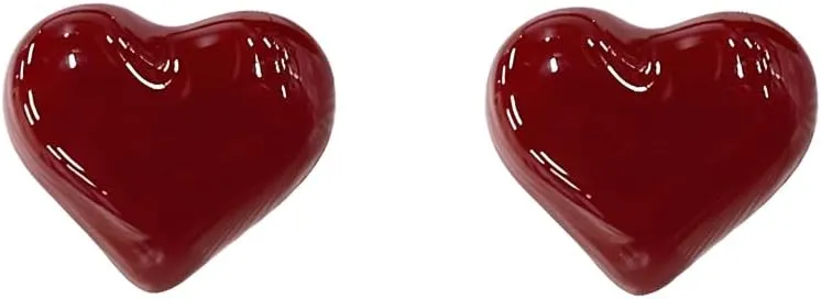 Dainty Red Heart Big Statement Stud Earrings for Women Minimalist 14k Gold Plated Red Enamel Hearted Love Studs Hypoallergenic Sensitive Ear Fashion Jewelry for Her Daughter