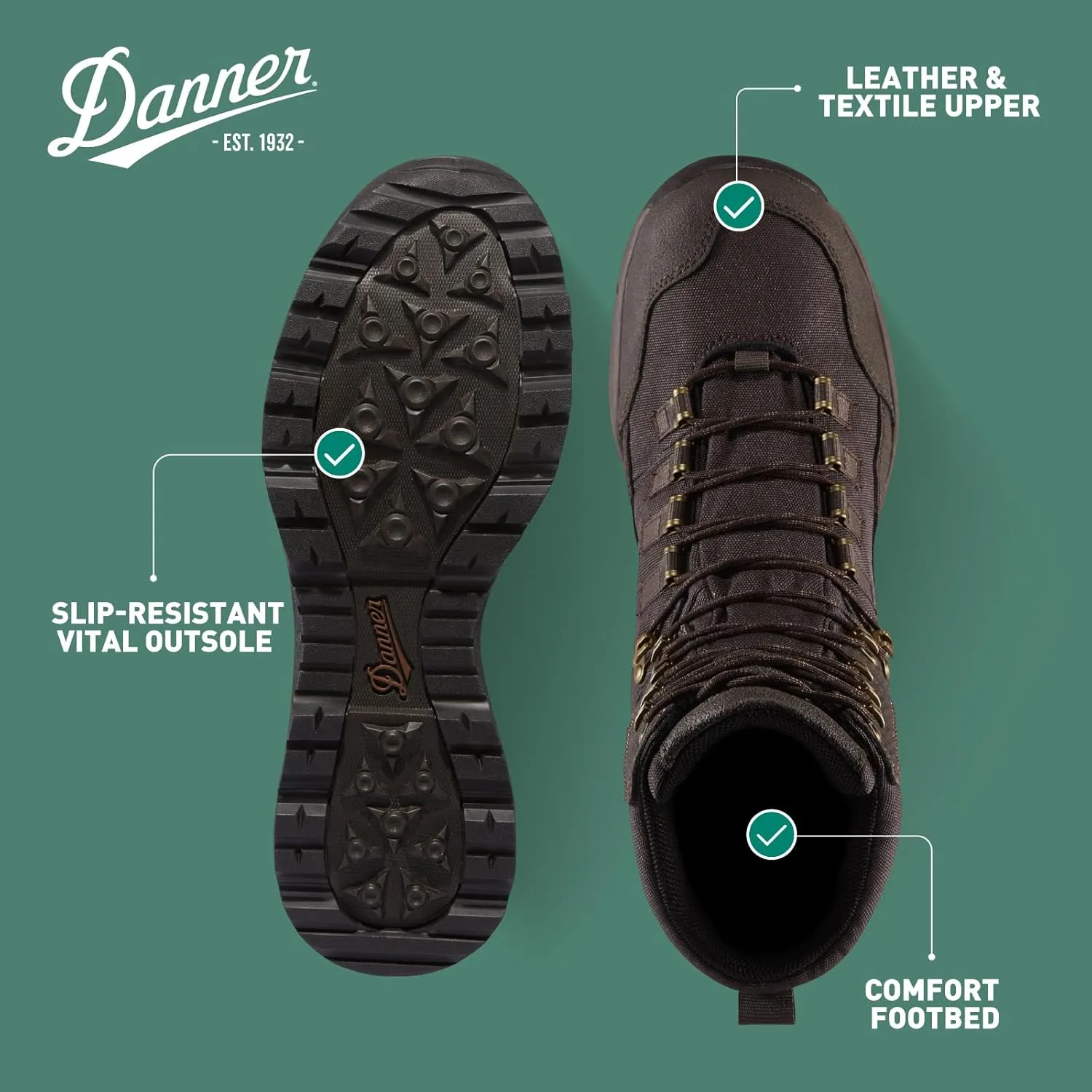 Danner Vital 8 Waterproof Hunting Boots for Men - Abrasion-Resistant Leather & Textile Upper, Shock-Absorbing Footbed & Non Slip Traction Outsole