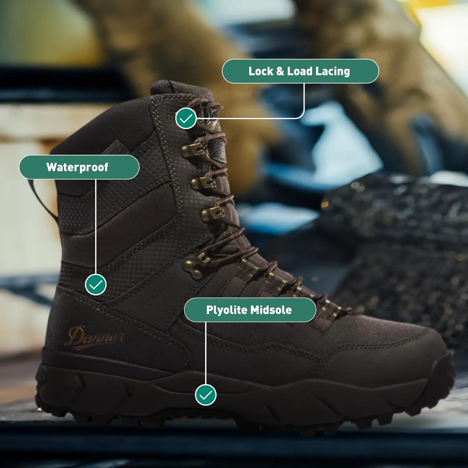 Danner Vital 8 Waterproof Hunting Boots for Men - Abrasion-Resistant Leather & Textile Upper, Shock-Absorbing Footbed & Non Slip Traction Outsole