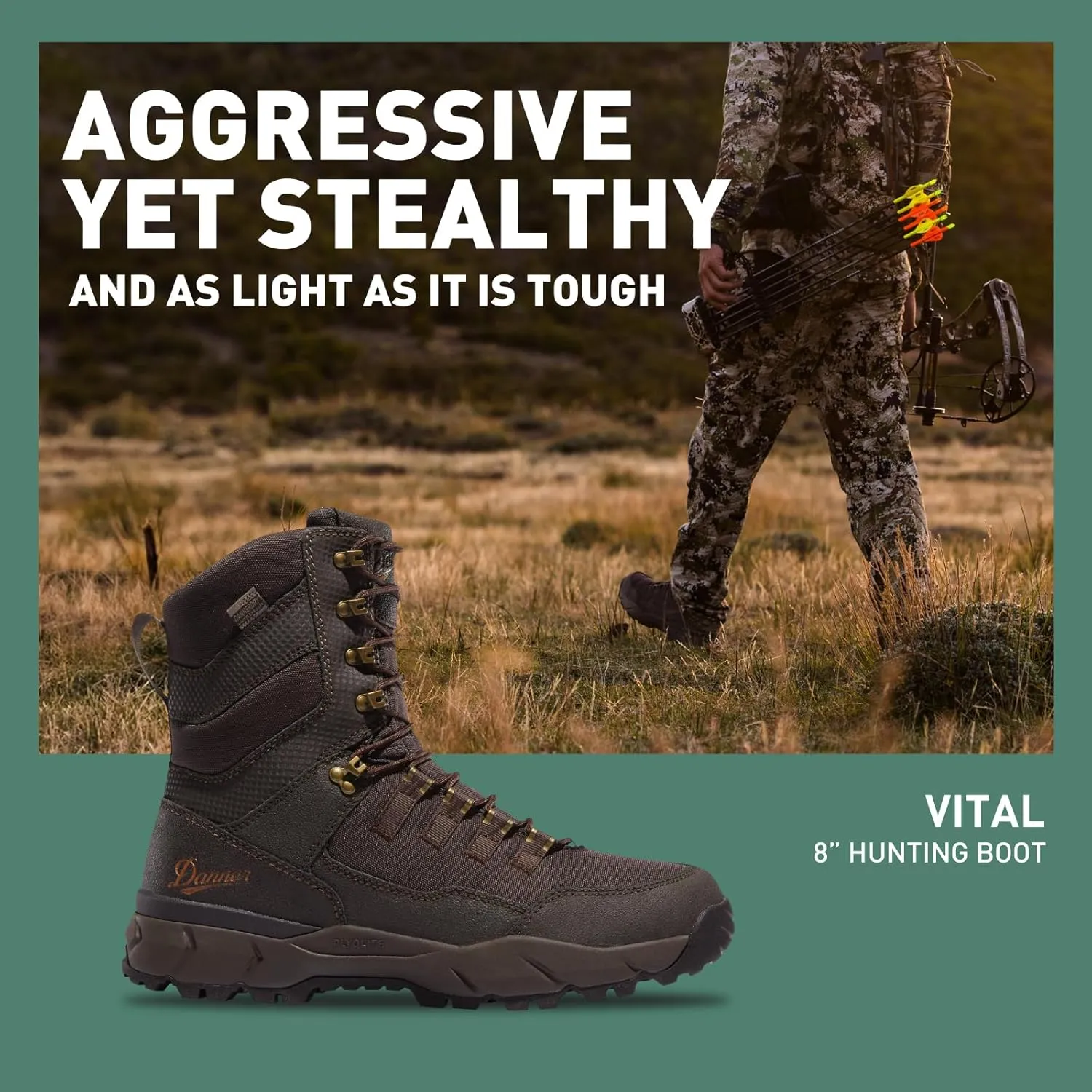 Danner Vital 8 Waterproof Hunting Boots for Men - Abrasion-Resistant Leather & Textile Upper, Shock-Absorbing Footbed & Non Slip Traction Outsole
