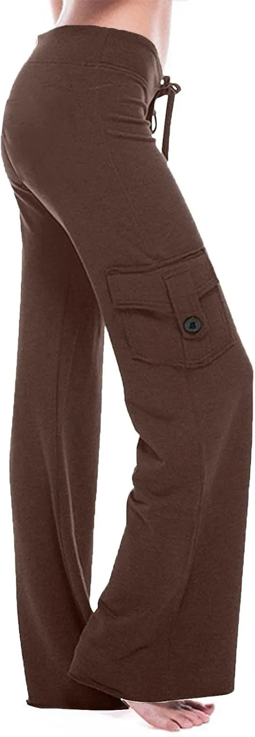 DDAPJ pyju Yoga Cargo Pants Women Wide Leg Pants Stretch High Waisted Casual Pants Athlethic Travel Trousers with Pockets