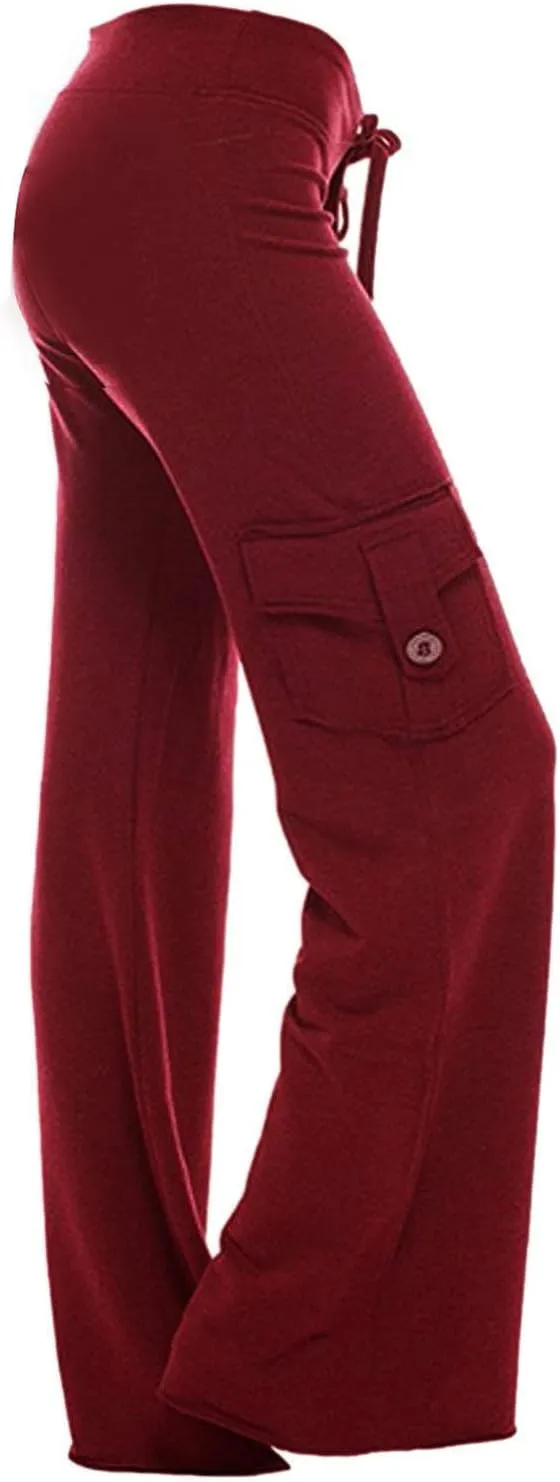 DDAPJ pyju Yoga Cargo Pants Women Wide Leg Pants Stretch High Waisted Casual Pants Athlethic Travel Trousers with Pockets