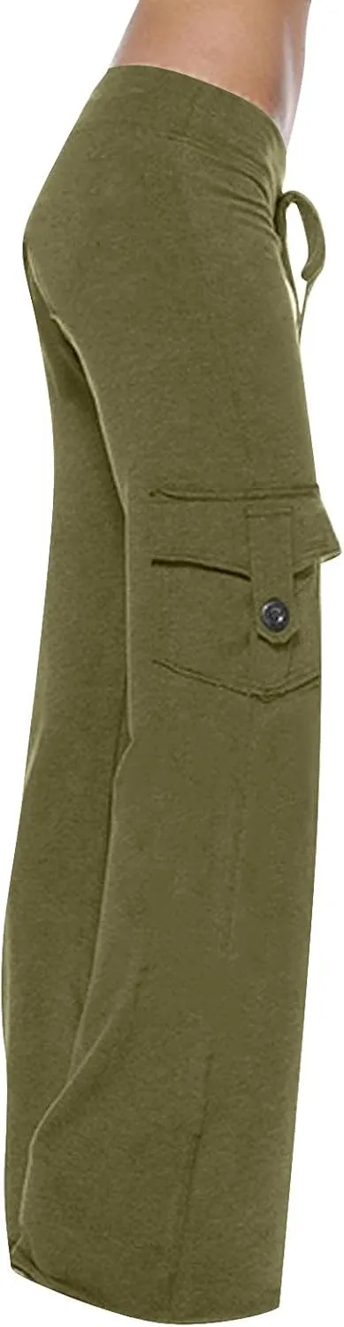DDAPJ pyju Yoga Cargo Pants Women Wide Leg Pants Stretch High Waisted Casual Pants Athlethic Travel Trousers with Pockets