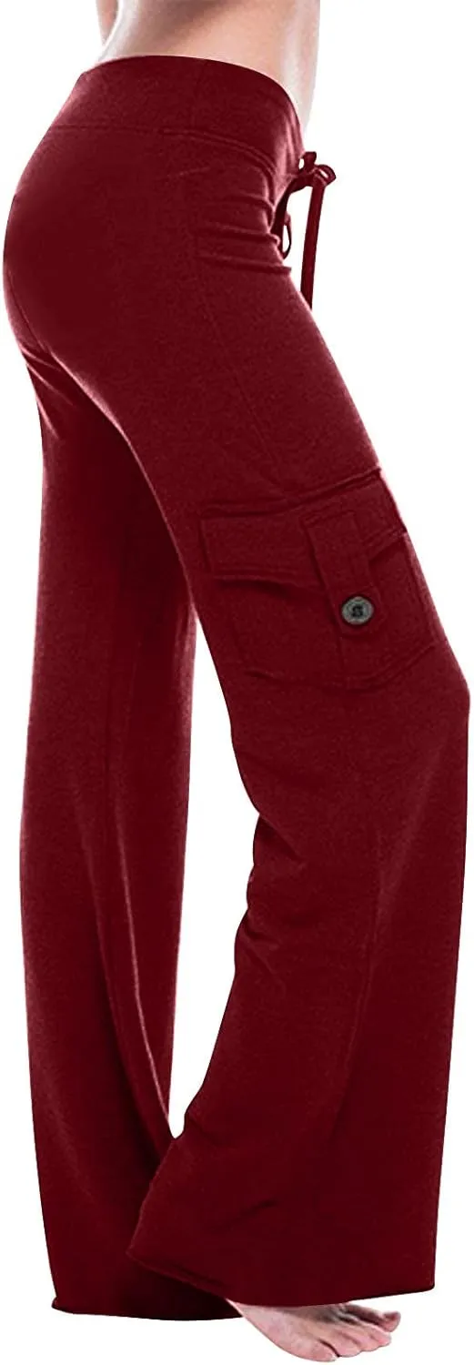 DDAPJ pyju Yoga Cargo Pants Women Wide Leg Pants Stretch High Waisted Casual Pants Athlethic Travel Trousers with Pockets