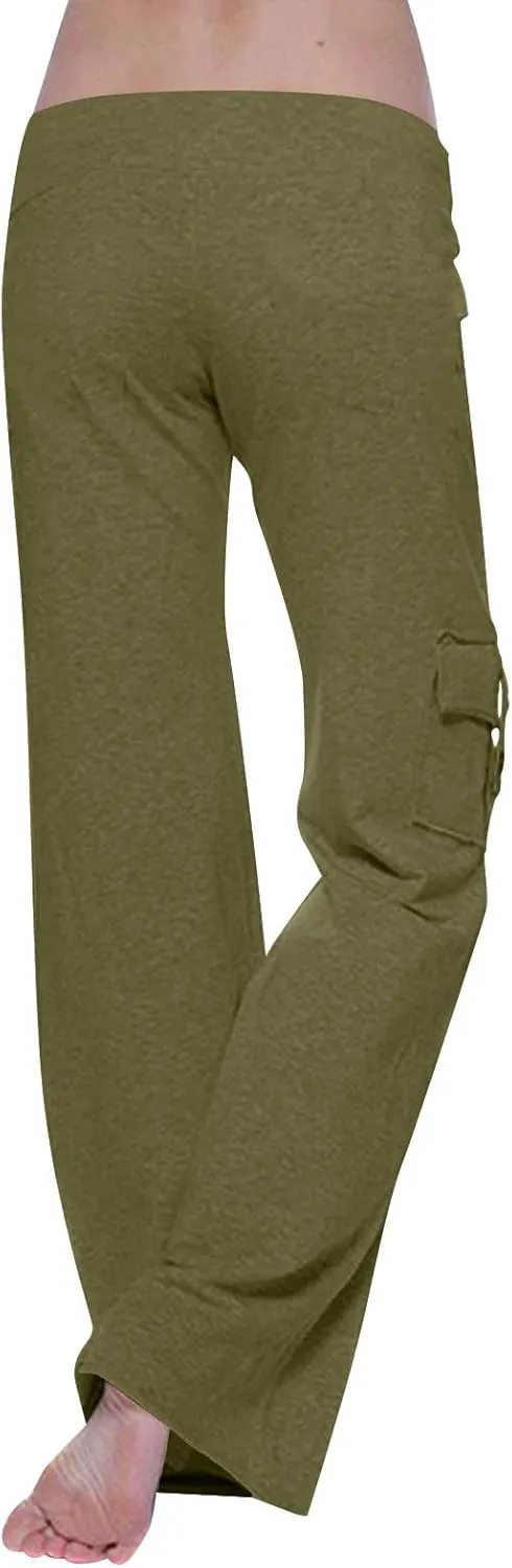 DDAPJ pyju Yoga Cargo Pants Women Wide Leg Pants Stretch High Waisted Casual Pants Athlethic Travel Trousers with Pockets