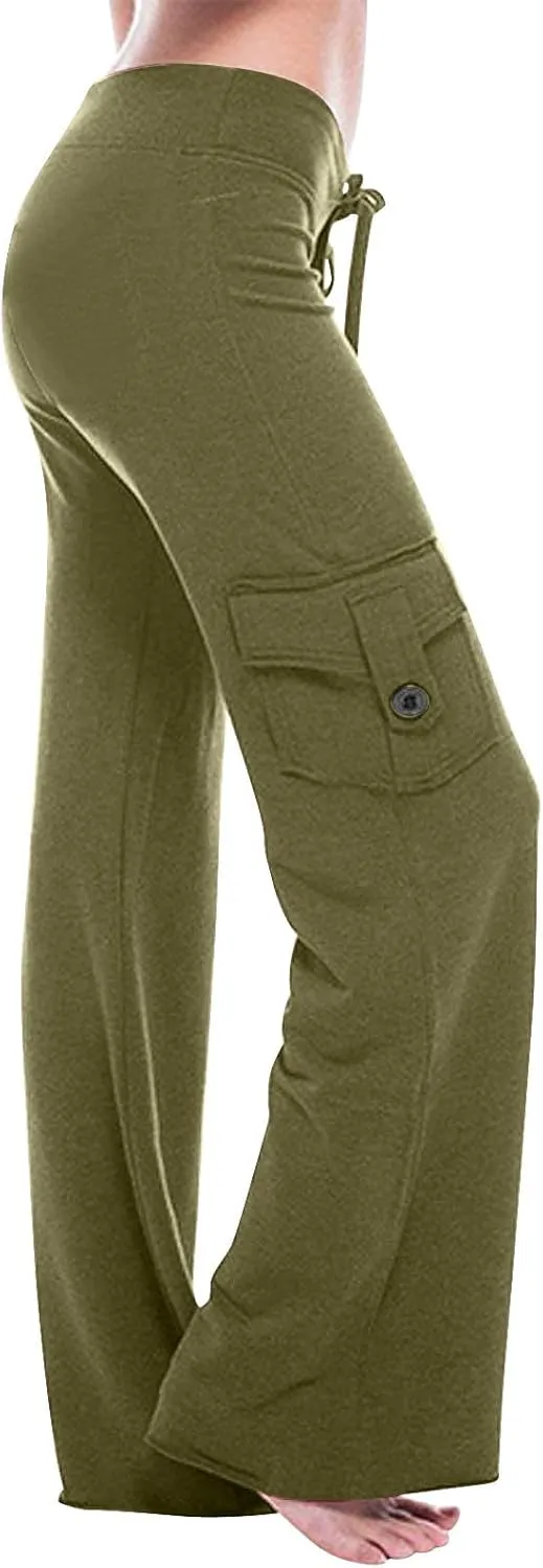 DDAPJ pyju Yoga Cargo Pants Women Wide Leg Pants Stretch High Waisted Casual Pants Athlethic Travel Trousers with Pockets