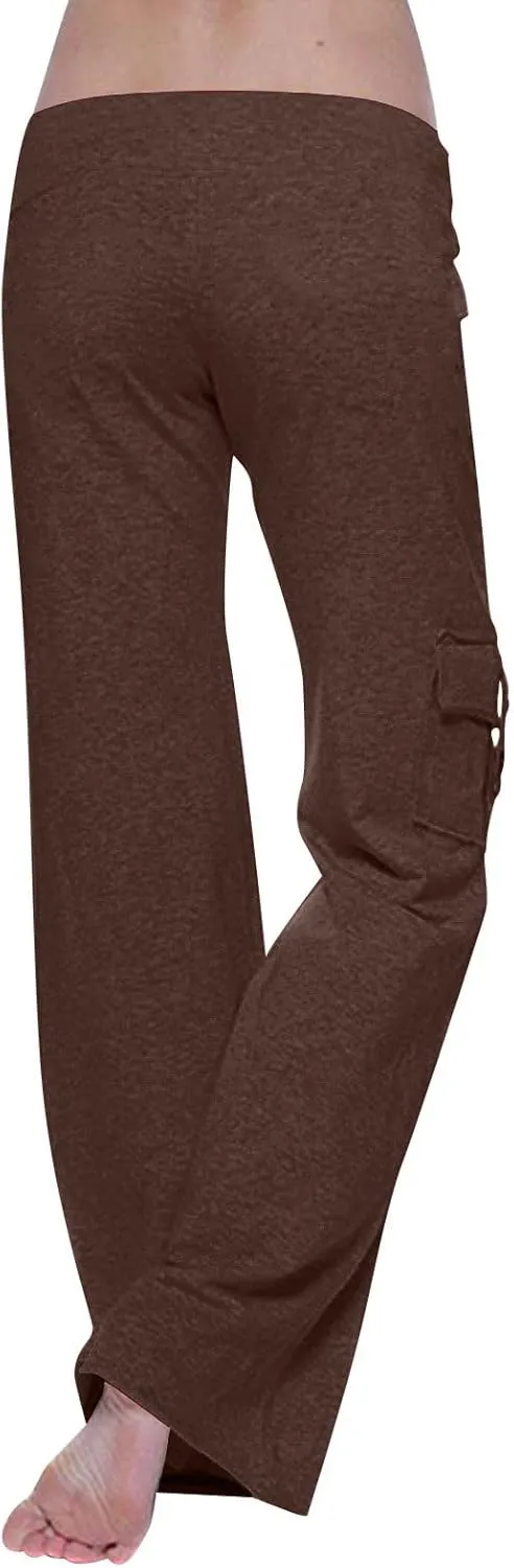 DDAPJ pyju Yoga Cargo Pants Women Wide Leg Pants Stretch High Waisted Casual Pants Athlethic Travel Trousers with Pockets