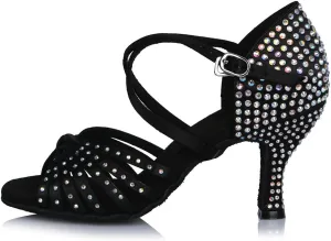 DKZSYIM Women Rhinestone Latin Ballroom Dance Shoes Bachata Salsa Practice Performance Dance Shoes,Model AFCT459