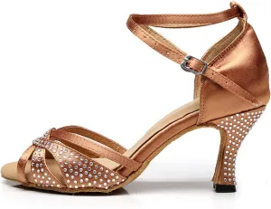 DKZSYIM Women Rhinestone Latin Ballroom Dance Shoes Bachata Salsa Practice Performance Dance Shoes,Model QJW7132