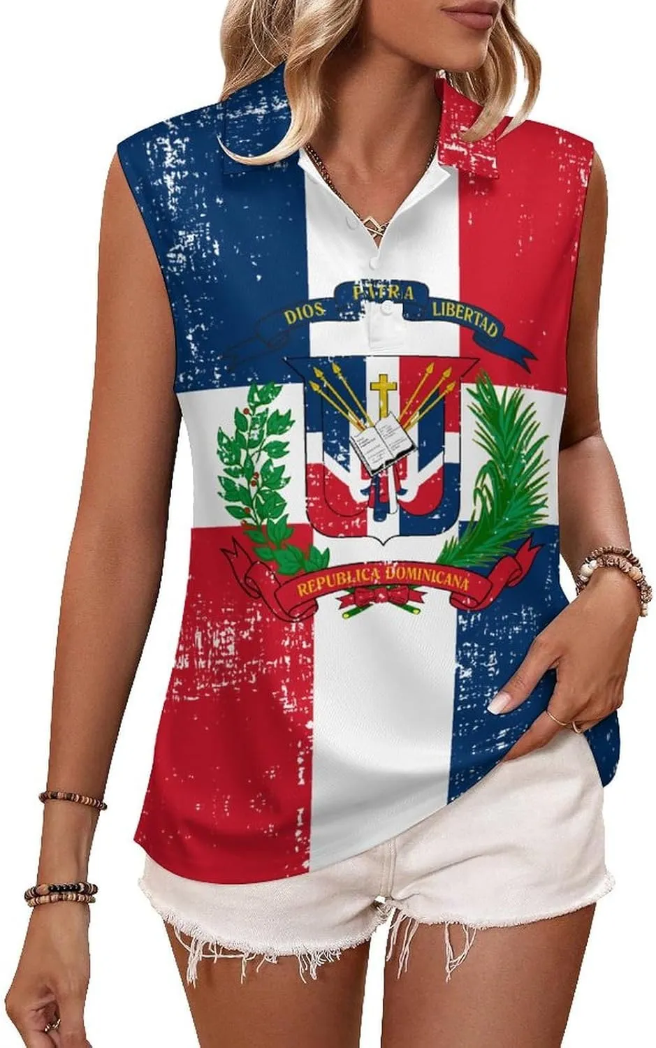 Dominican Republic Flag Women's Sleeveless Golf Polo Shirts Athletic Tank Tops