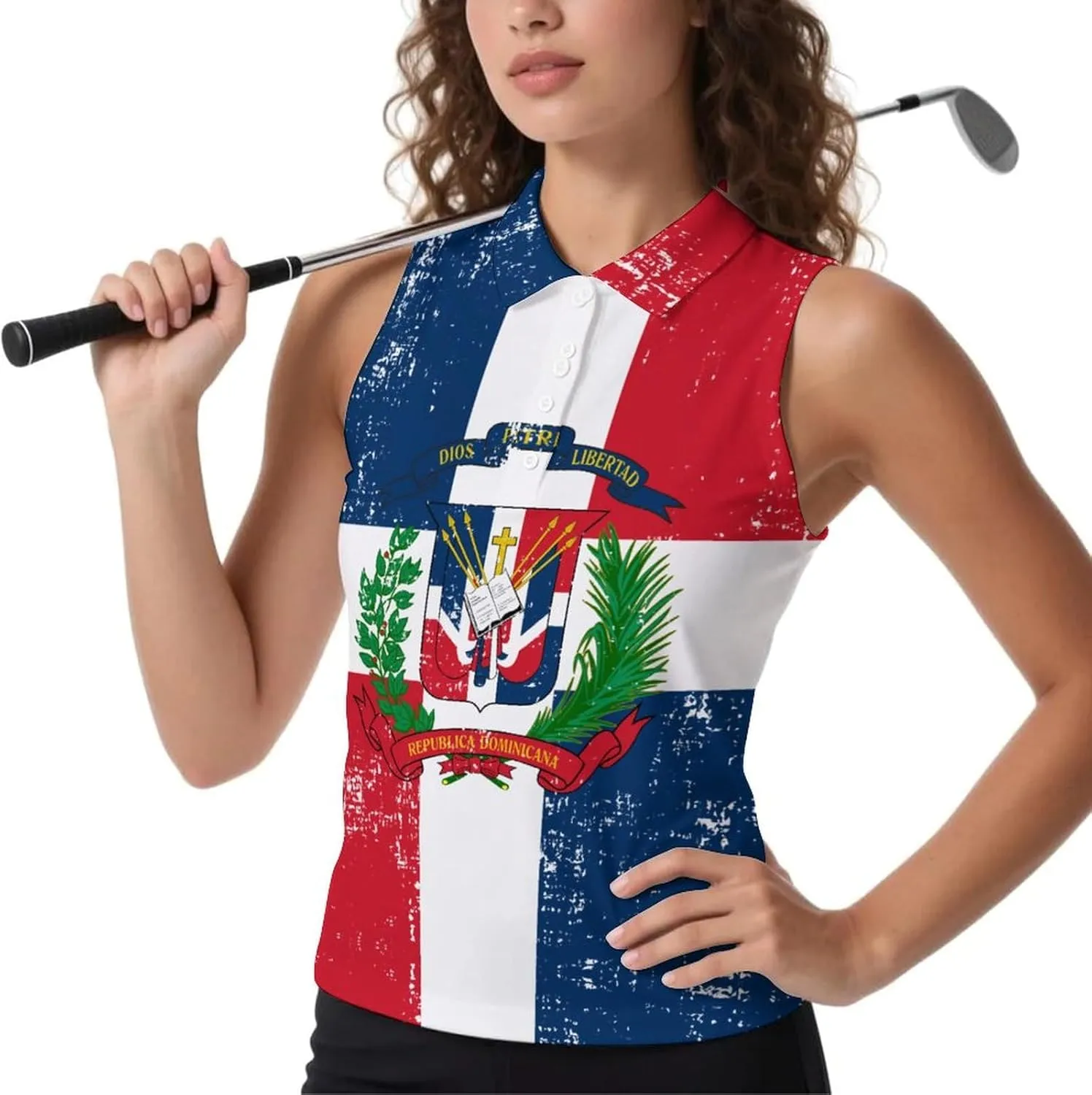 Dominican Republic Flag Women's Sleeveless Golf Polo Shirts Athletic Tank Tops