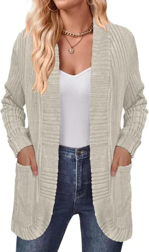 DouBCQ Womens Long Cardigans Lightweight Open Front Long Sleeve Cardigan Sweater with Pockets
