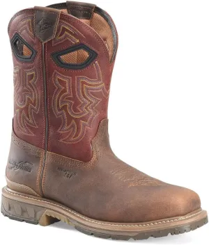 DOUBLE-H Phantom Rider Brock 11 Wide Square Composite Toe Roper Boots for Men with Brown Barnyard Acid Resistant Leather and Red Leather Quarter