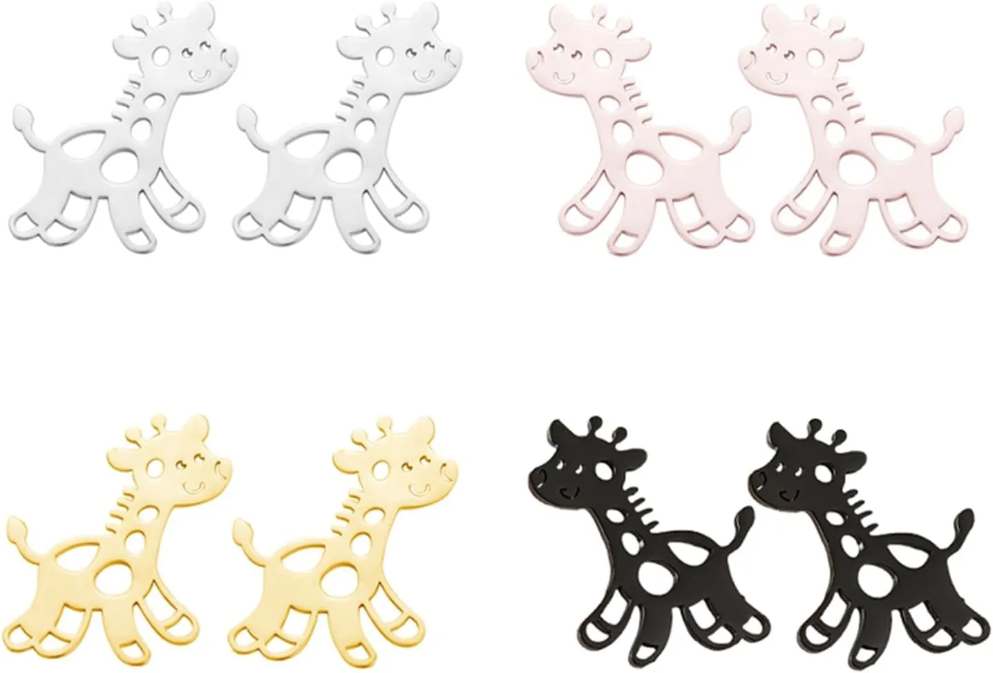 Dreuyet 4 Pairs Stainless Steel Giraffe Stud Earrings Tiny Cute Deer Earrings Christmas Elk Animals Stud Earrings Jewelry Gifts for Women