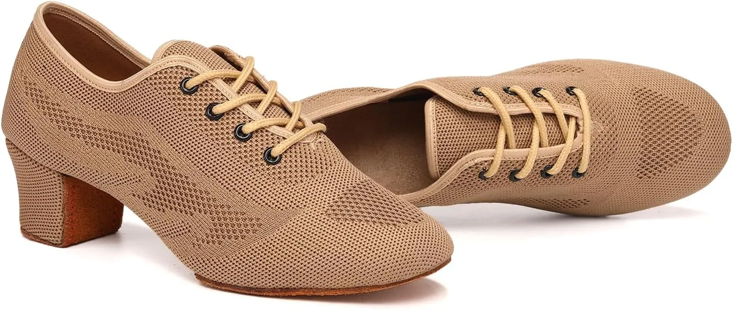 DYZSYIM Women's Ballroom Dance Shoes Lace-up Modern Salsa Teaching Practice Performance Dancing Shoes,Model HD01