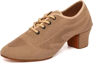 DYZSYIM Women's Ballroom Dance Shoes Lace-up Modern Salsa Teaching Practice Performance Dancing Shoes,Model HD01