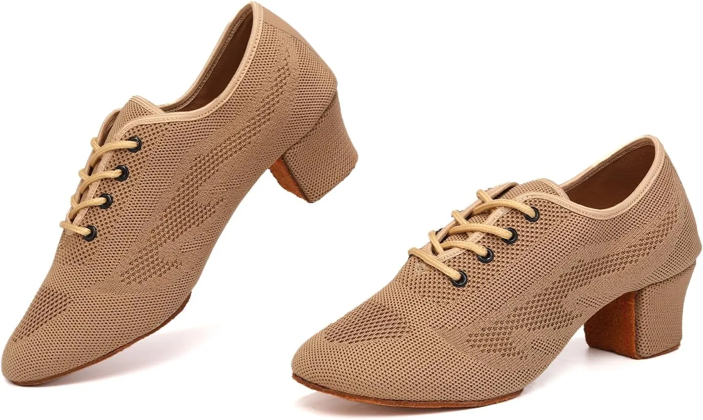 DYZSYIM Women's Ballroom Dance Shoes Lace-up Modern Salsa Teaching Practice Performance Dancing Shoes,Model HD01
