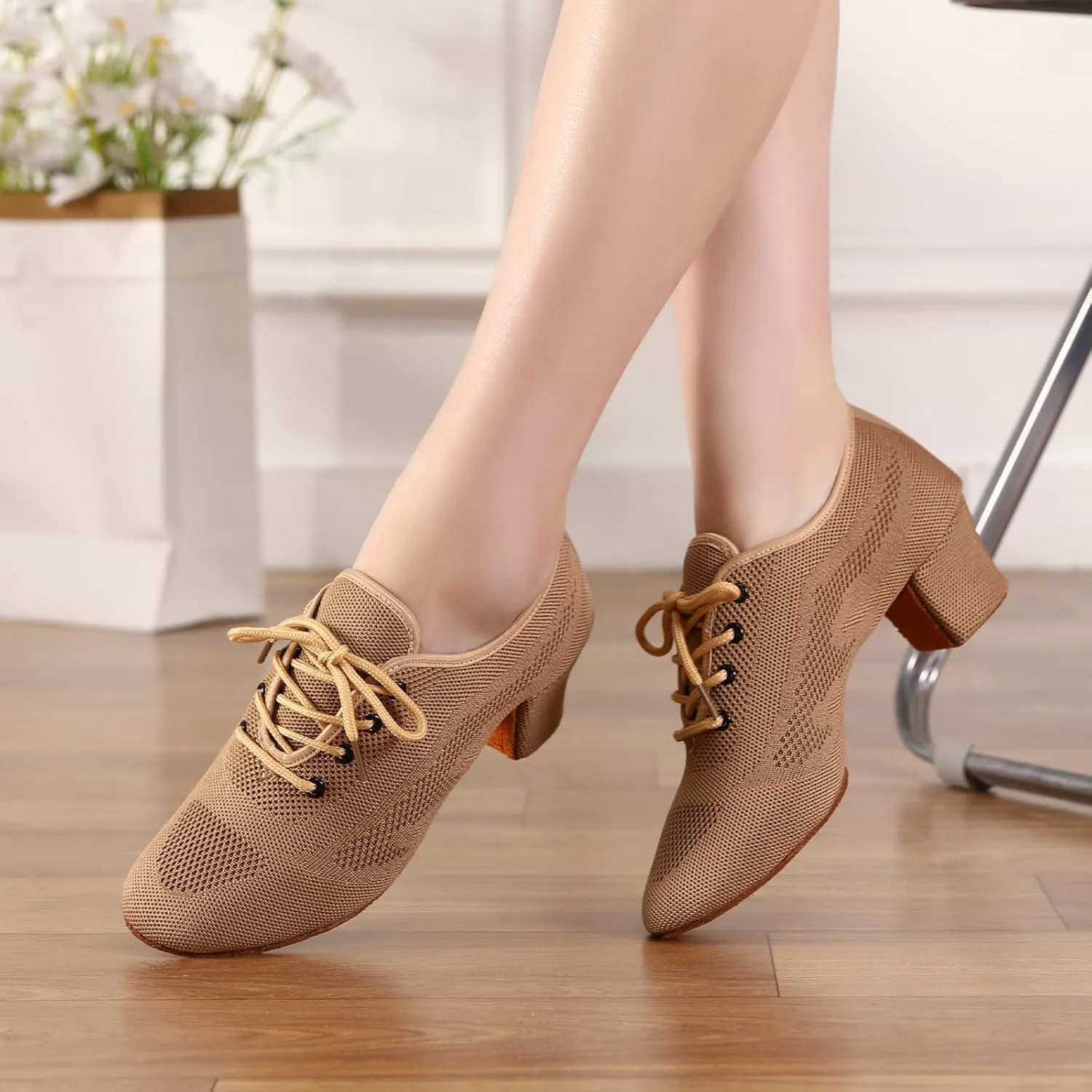 DYZSYIM Women's Ballroom Dance Shoes Lace-up Modern Salsa Teaching Practice Performance Dancing Shoes,Model HD01