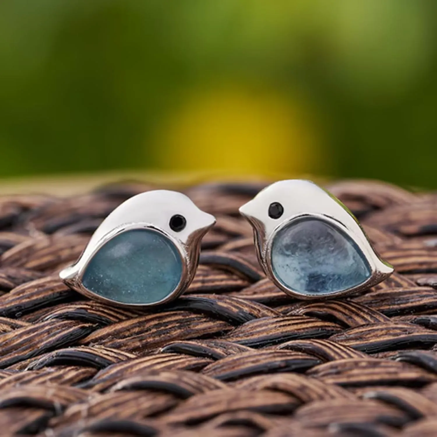 Earrings, Sterling Silver Birdie Studs, Tiny Bird Studs, Turquoise Animal Earrings, Hypoallergenic Outdoor Jewelry, Minimalist Studs, Bird Lover Gift