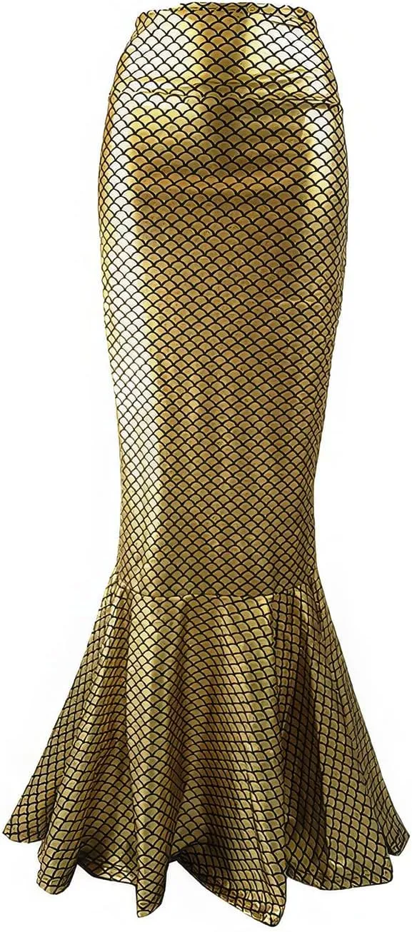 ebossy Women's High Waisted Bodycon Mermaid Fishtail Long Skirt Fancy Costume Simulated Fishscale Swing Skirt