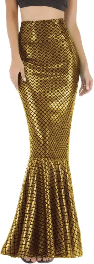 ebossy Women's High Waisted Bodycon Mermaid Fishtail Long Skirt Fancy Costume Simulated Fishscale Swing Skirt