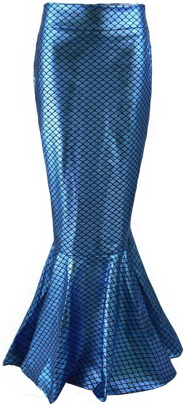 ebossy Women's High Waisted Bodycon Mermaid Fishtail Long Skirt Fancy Costume Simulated Fishscale Swing Skirt