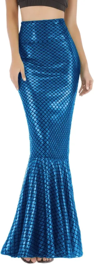 ebossy Women's High Waisted Bodycon Mermaid Fishtail Long Skirt Fancy Costume Simulated Fishscale Swing Skirt