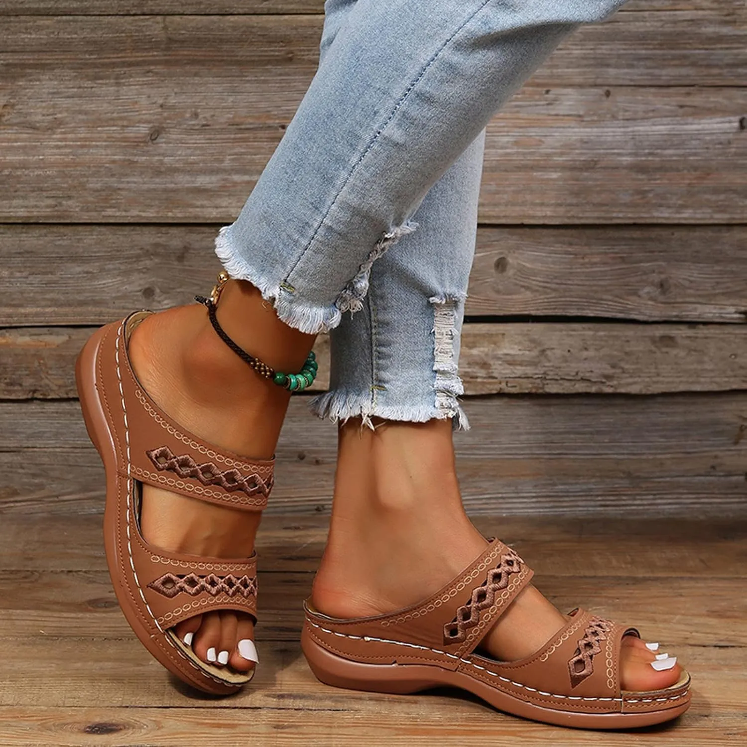 Eduavar Orthopedic Sandals for Women, Sandals for Women Casual Summer Beach Sandals Comfy Open Toe Slip-on Sandals Slippers