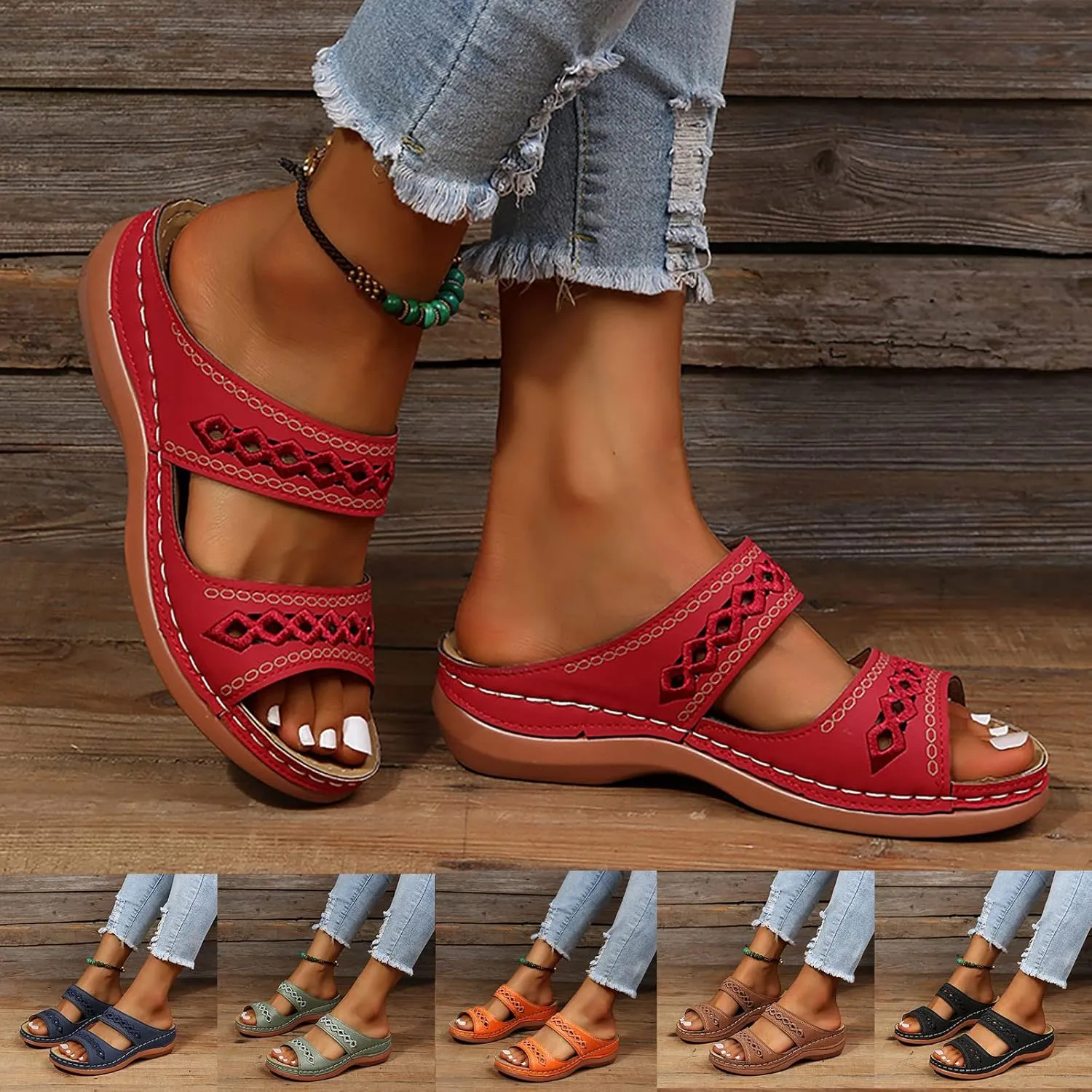 Eduavar Orthopedic Sandals for Women, Sandals for Women Casual Summer Beach Sandals Comfy Open Toe Slip-on Sandals Slippers
