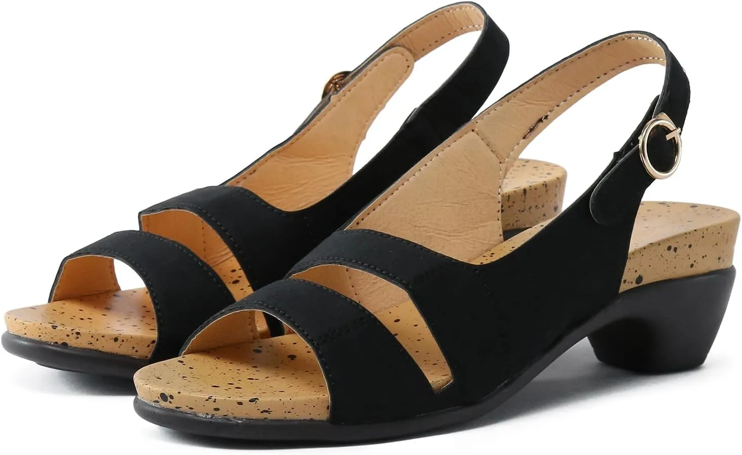 Eduavar Sandals for Women Open Toe Ankle Strap Low Block Dressy Summer Elegant Chunky Heels Sandals Party Dress Pumps Shoes