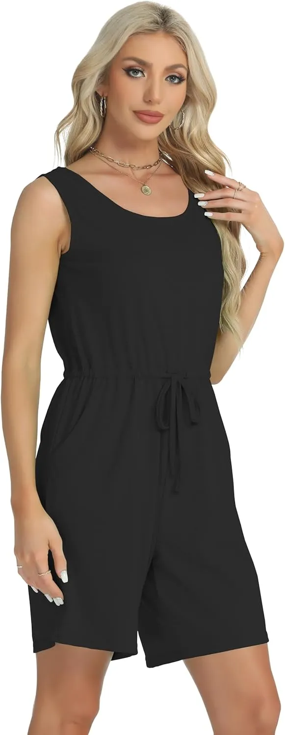 elescat Rompers for Women Summer Sleeveless Casual Short Tank Top Jumpsuit with Pockets
