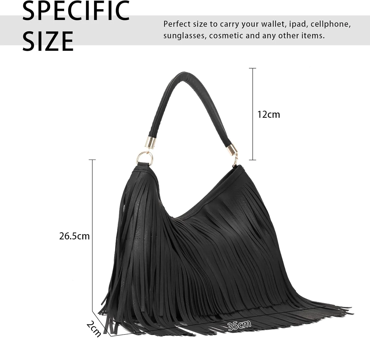 Emprier Fringe Shoulder Bag for Women Soft PU Leather Hobo Satchel Handbag Vintage Tassel Tote Bag