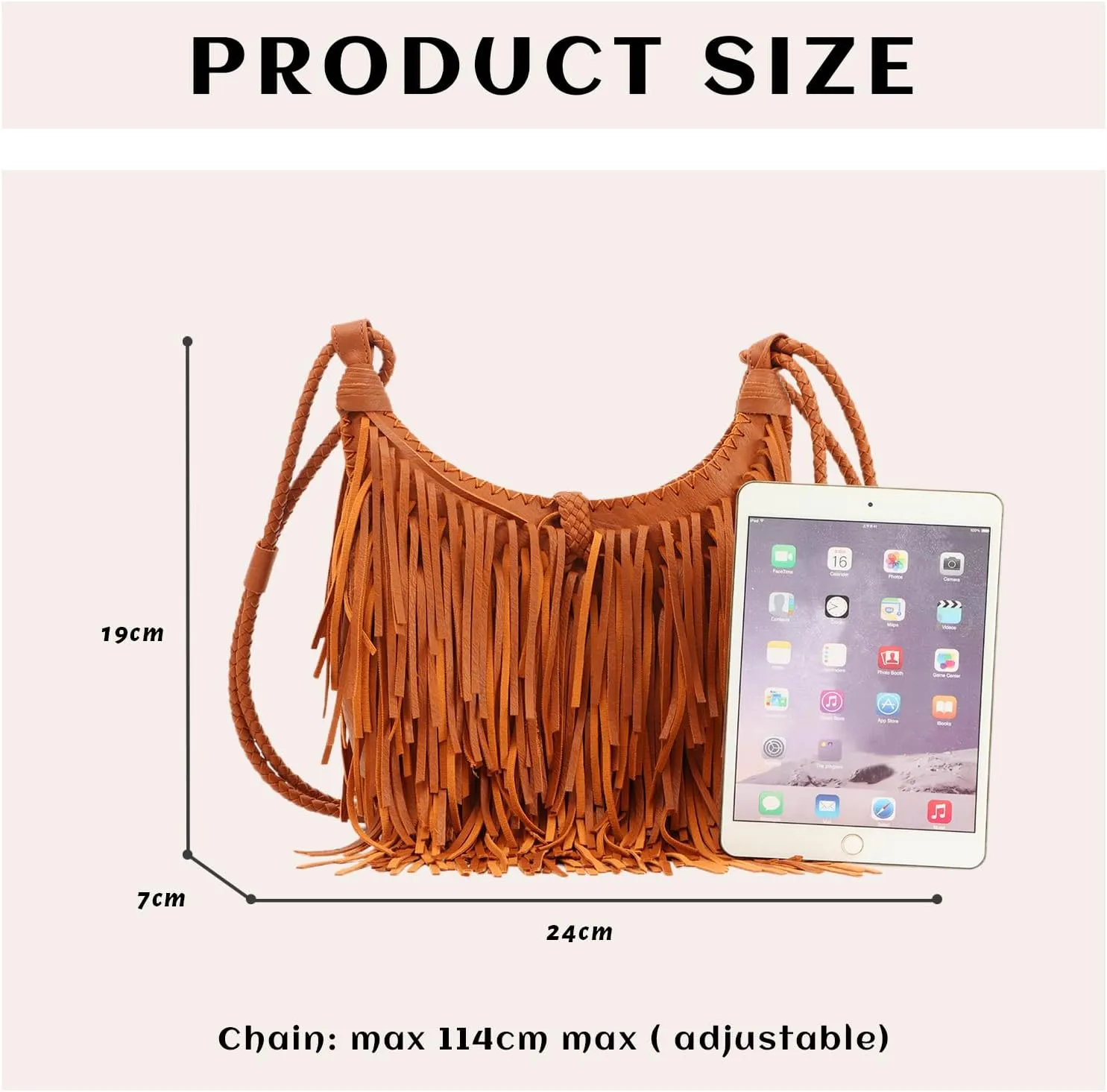Emprier Vintage Fringe hobo bags for Women Vegan Faux Suede Leather Tassel Crossbody Bag Fringe Purse