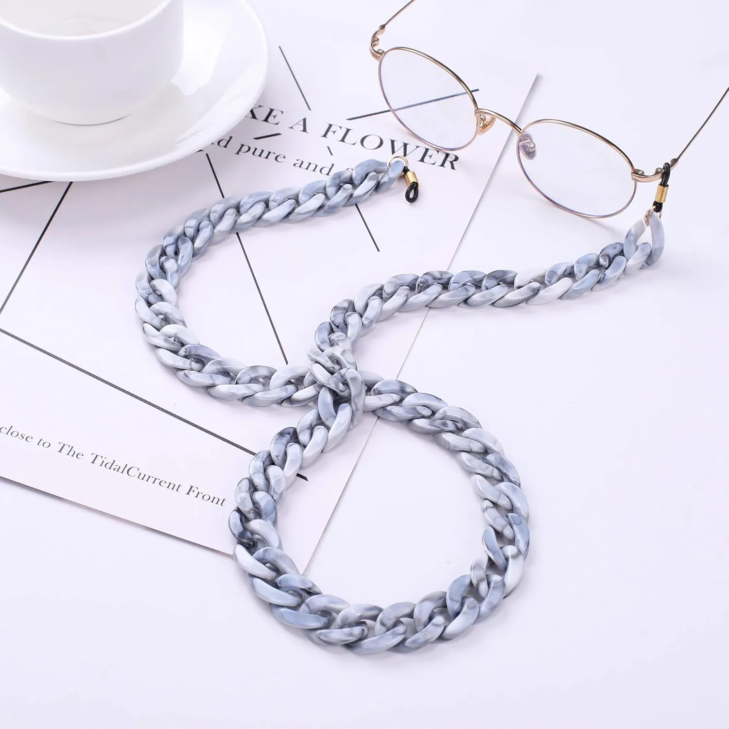 EUEAVAN Fashion Twist Link Acrylic Eyeglass Chain Marble Texture Sunglasses Holder Eyewear Retainer Strap for Women