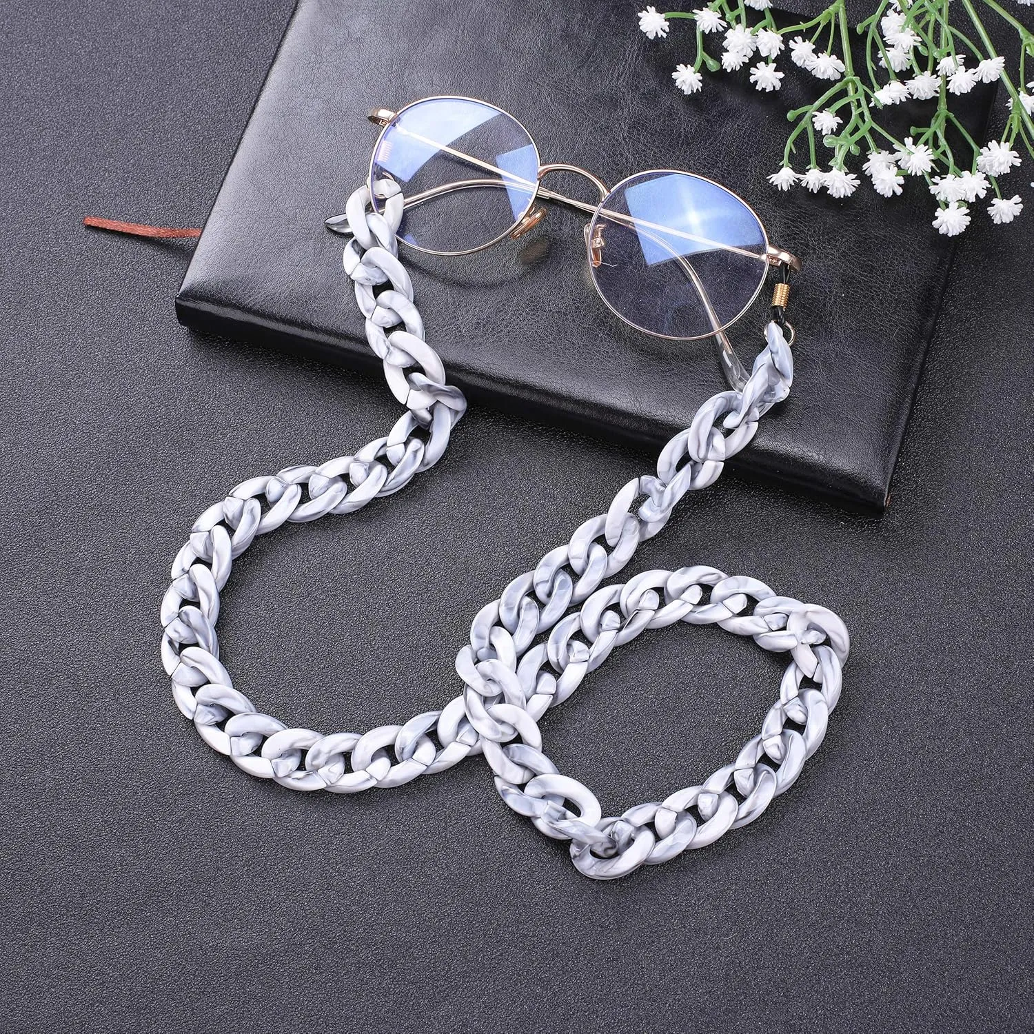 EUEAVAN Fashion Twist Link Acrylic Eyeglass Chain Marble Texture Sunglasses Holder Eyewear Retainer Strap for Women