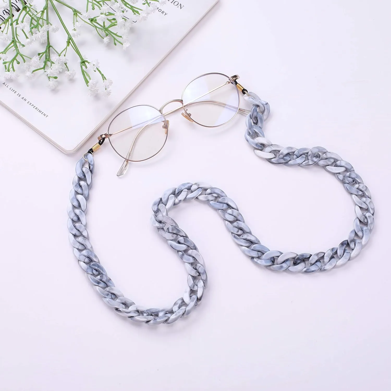 EUEAVAN Fashion Twist Link Acrylic Eyeglass Chain Marble Texture Sunglasses Holder Eyewear Retainer Strap for Women