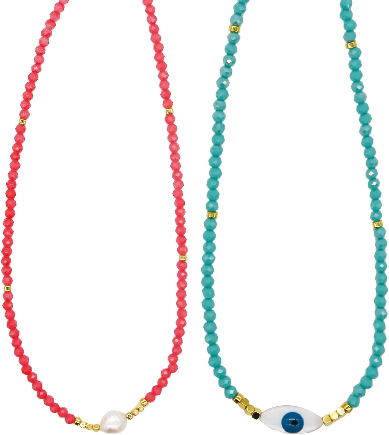 EuTengHao Glass Seed Beaded Necklaces Crystal Bead Necklace Beach Necklaces for Women Pearl Beaded Cute Necklace Pink & Blue
