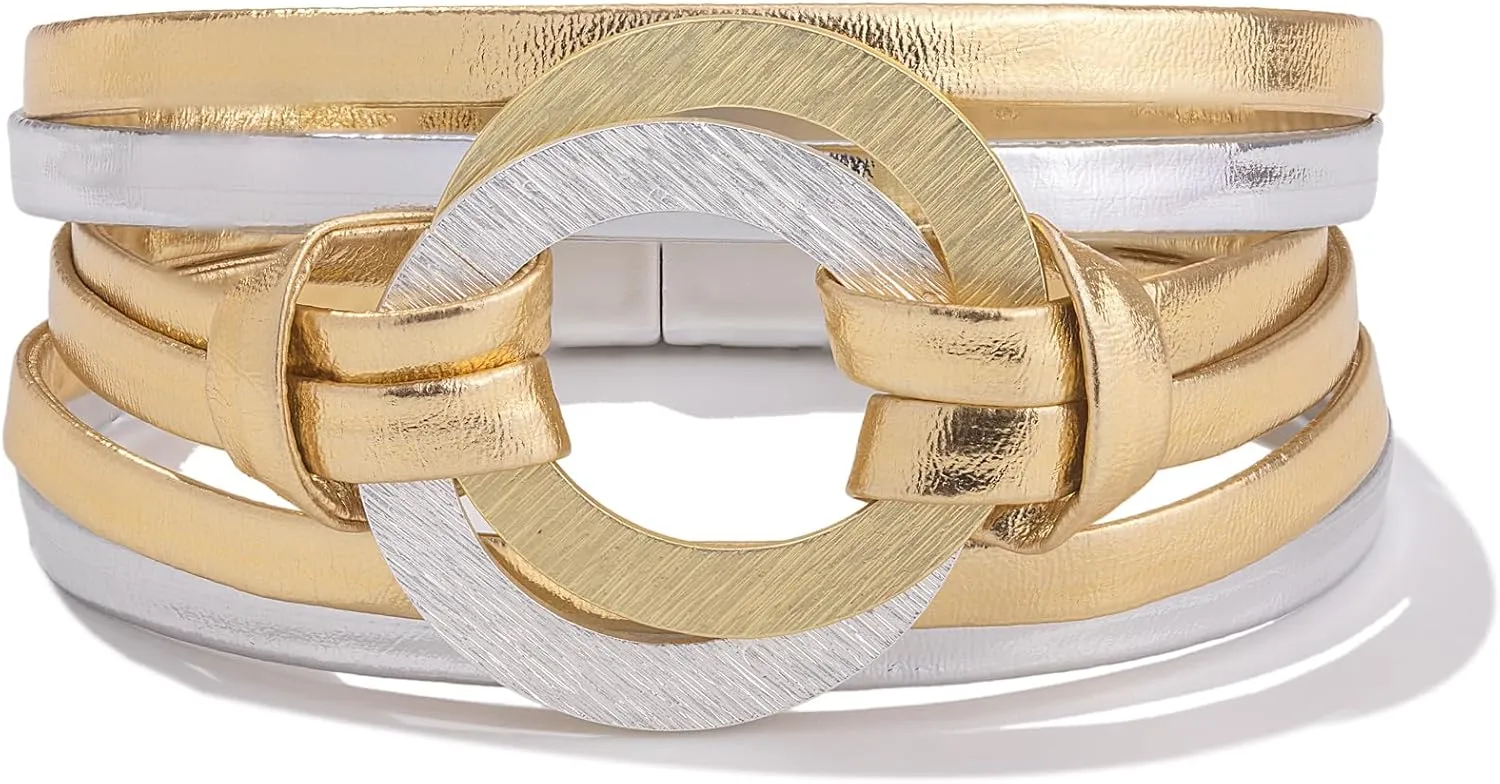 FANCY SHINY Infinity Leather Wrap Bracelets Boho Cuff Bracelets Cute Stackable Bangle with Magnetic Clasp Jewelry Gifts for Women