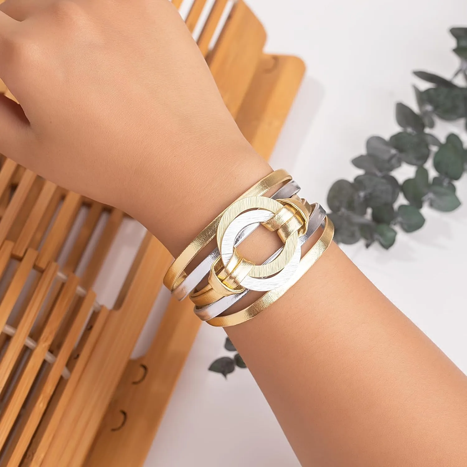 FANCY SHINY Infinity Leather Wrap Bracelets Boho Cuff Bracelets Cute Stackable Bangle with Magnetic Clasp Jewelry Gifts for Women