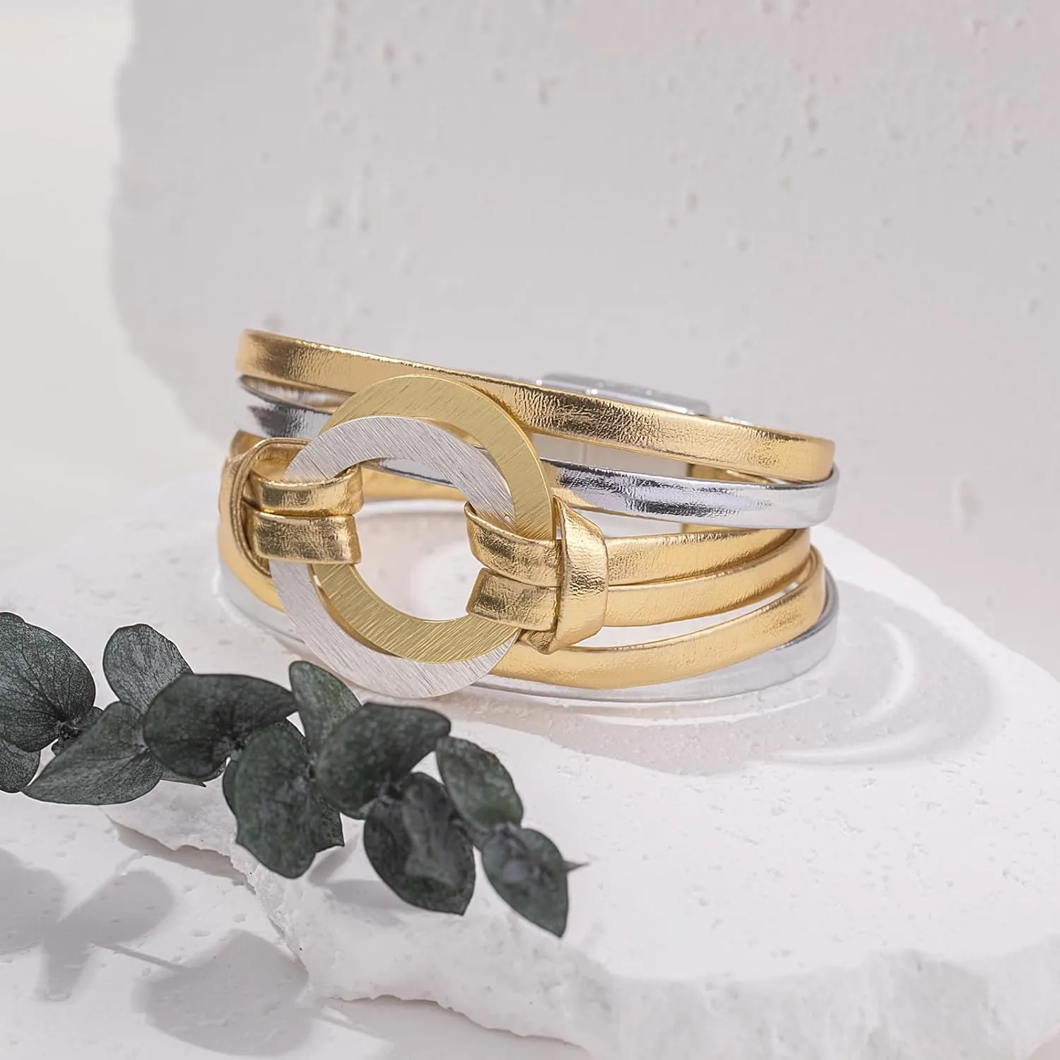 FANCY SHINY Infinity Leather Wrap Bracelets Boho Cuff Bracelets Cute Stackable Bangle with Magnetic Clasp Jewelry Gifts for Women