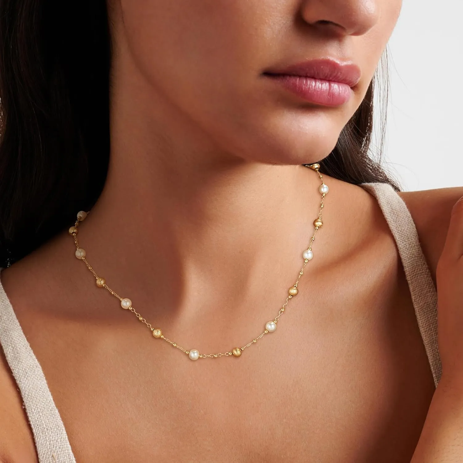 Fettero Choker Necklace for Women 14K Gold Plated Beaded Ball Boho Necklaces Charm Dainty Gold Necklaces for Women Summer Jewelry