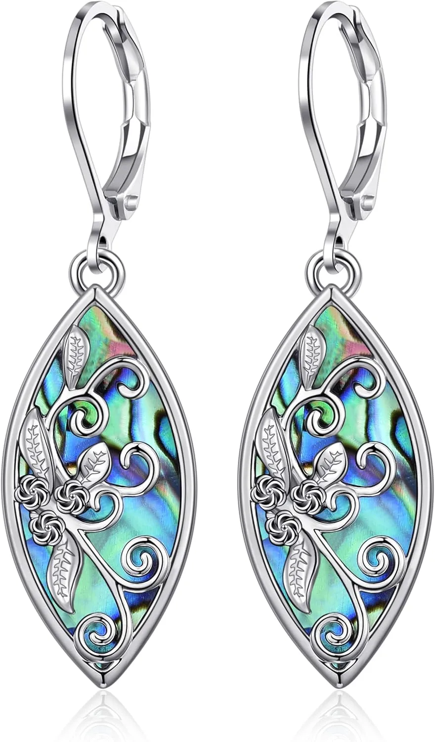 Filigree Abalone Shell Dangle Earrings for Women Filigree Leverback Earrings for Women Mom Wife