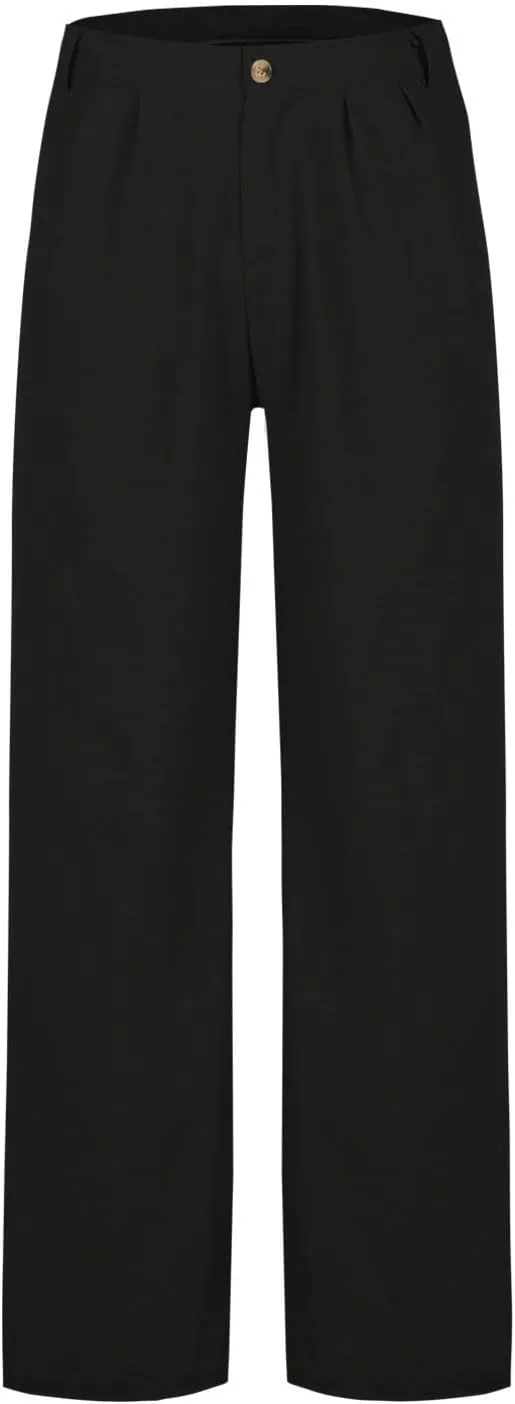 Finelylove Cotton Linen Pants Men Straight Leg Pleated Work Dress Pants Relaxed Fit Casual Leisure Chino Trousers