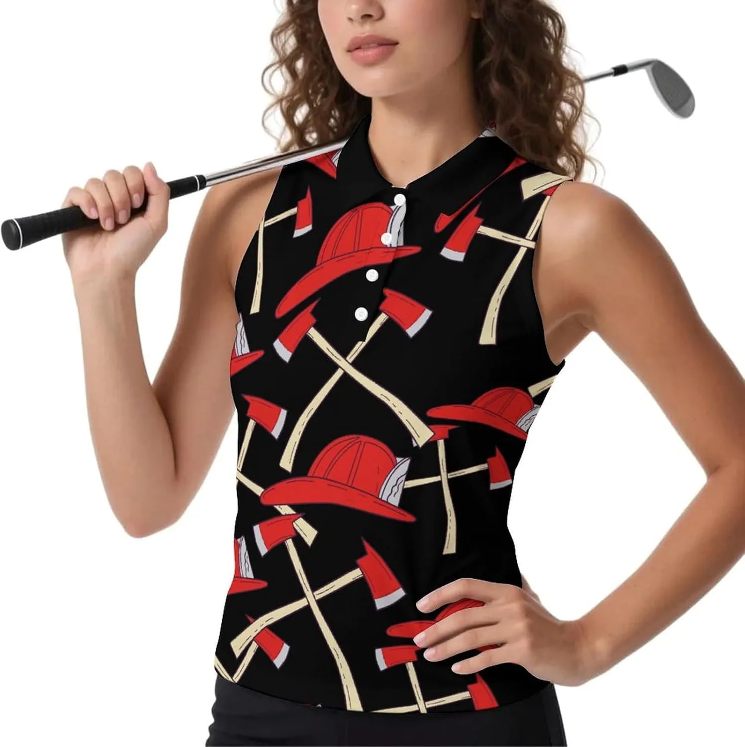 Fire Axe Firefighter Women's Sleeveless Golf Polo Shirts Athletic Tank Tops