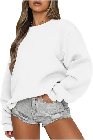 Fleece Crewneck Sweatshirts for Women Soft Comfy Fit Long Sleeve Shirts for Teen Girl Oversized Pullover Sweaters