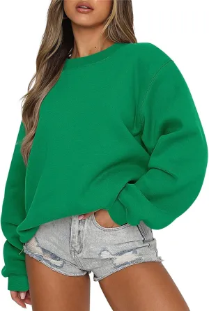Fleece Crewneck Sweatshirts for Women Soft Comfy Fit Long Sleeve Shirts for Teen Girl Oversized Pullover Sweaters