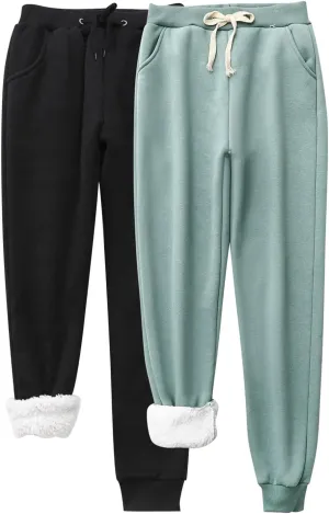 Fleece Lined Pants Women with Pockets Keep Warm Trousers Pants High Waist Stretchy Lined Thermal Full Fleece Pants