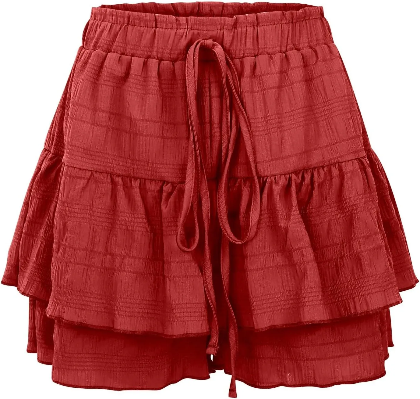 Flowy Summer Shorts for Women Lace Layered High Waist Elastic Mini Skirts Ruffle Hem Pleated Casual Swing Beach Skorts
