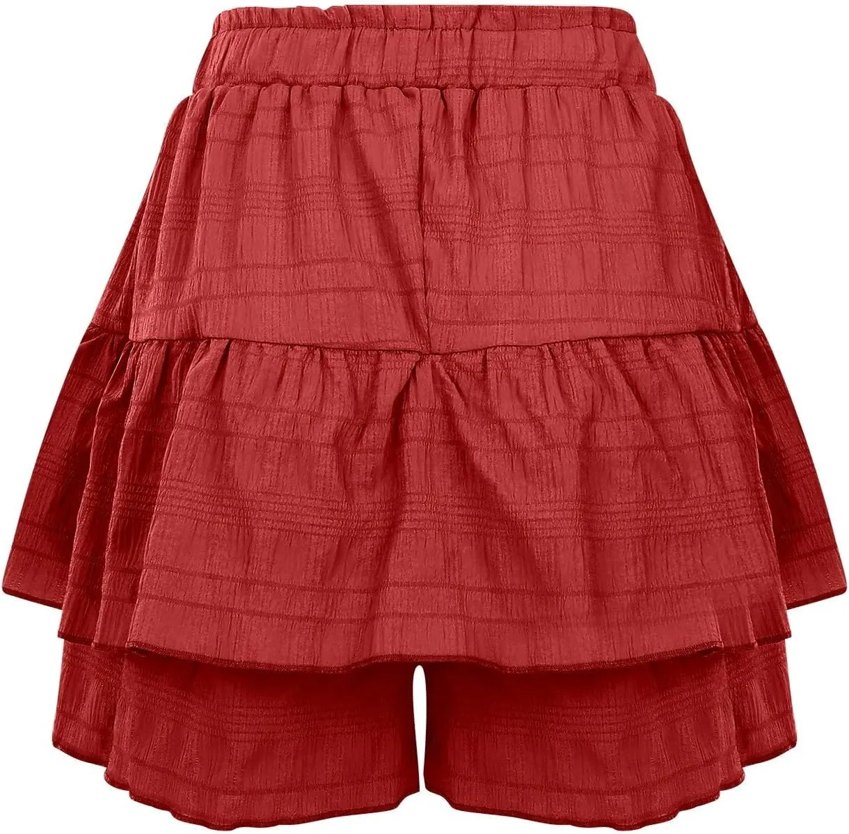 Flowy Summer Shorts for Women Lace Layered High Waist Elastic Mini Skirts Ruffle Hem Pleated Casual Swing Beach Skorts